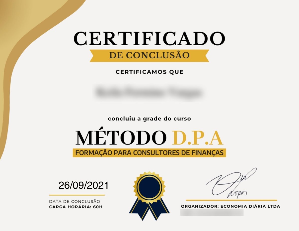 Certificado de conclusão do Método D.P.A