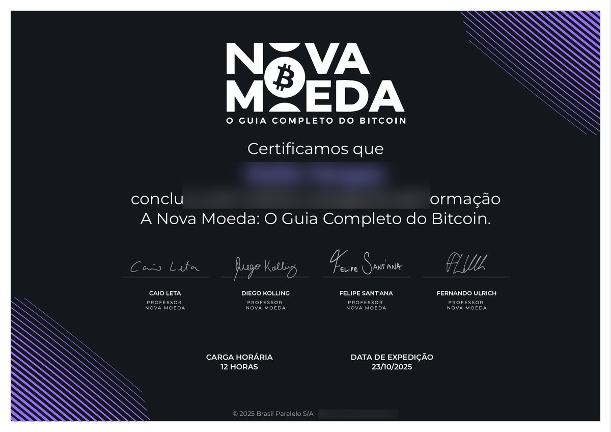 Certificado A Nova Moeda: O Guia Completo do Bitcoin