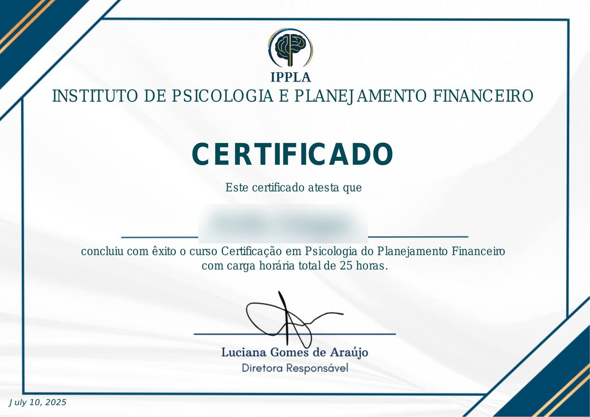 Certificado IPPLA em Psicologia do Planejamento Financeiro